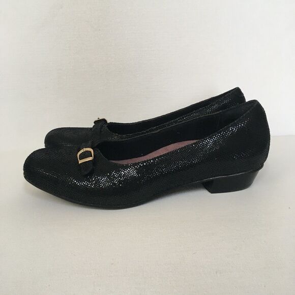 Clarks Artisan Caswell Genoa Loafers Size 8 Snake Embossed Leather Black/Gold - Picture 2 of 10